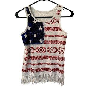 Justice Girls Shirt Size 14 Gray shirt with Red White Blue Glitter